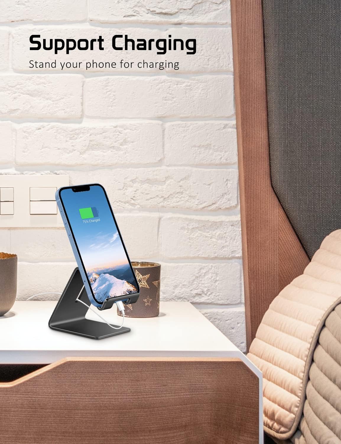 Desktop Cell Phone Stand Holder, Aluminum Solid Portable Universal Desk Stand for iPhone 16 15 14 13 12 11 X 8 7 6 Plus 5 Ipad 2 3 4 Mini Samsung Huawei All Mobile Smart Phone, Silver
