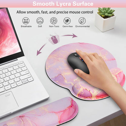 Mouse Pad with Wrist Rest Set, Qomolama 3-in-1 Wrist Support Mouse Pad Set, Floral Gaming Mousepad with Anti-Skid Base,Ergonomic Mouse Pad,Memory Foam Keyboard Gel Wrists Rest