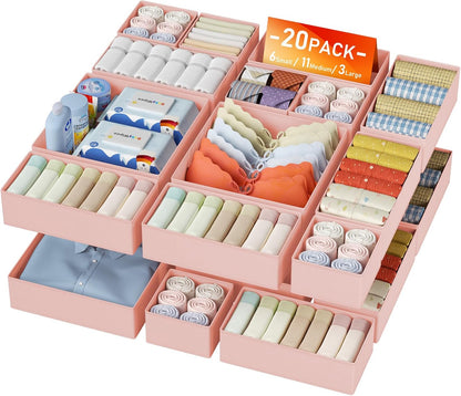 DIMJ Drawer Organizer Clothes - 20 Pack Closet Drawer Organizer Bins for Baby Clothes Storage, Fabric Dresser Organizer for Nursery Bedroom, Foldable Small Drawer Dividers for Underwear Socks