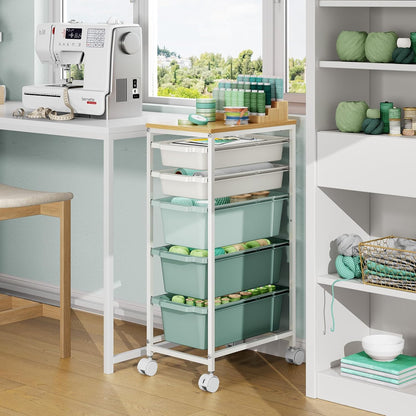 Rolling Storage Cart with 3 Drawers, Craft Organizer, Wooden Tabletop Utility Cart for Bedroom, Children's Room and Office Organization, Under Desk Trolley with Lockable Wheels,White