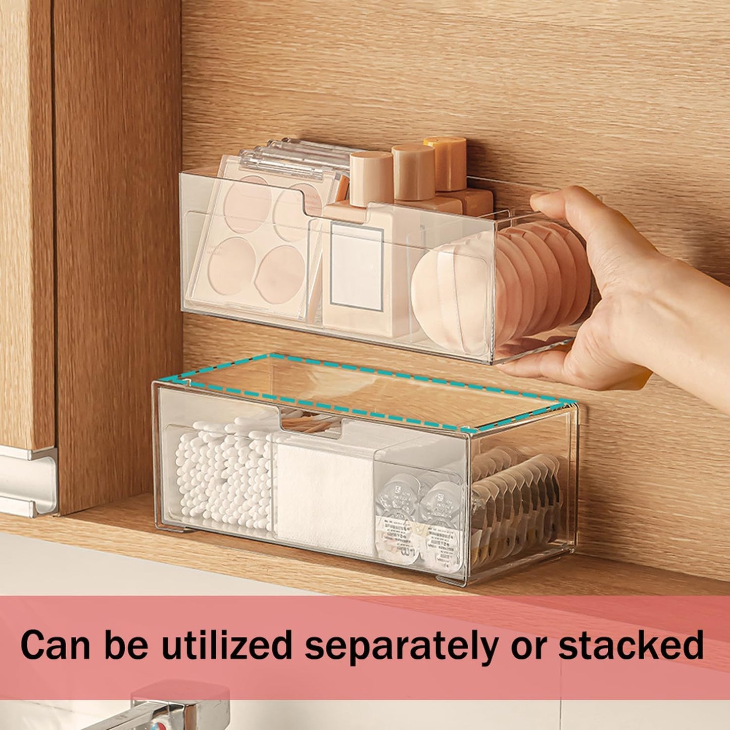 MORNITE Bathroom Medicine Cabinet Organizer Set, Narrow Compact Makeup Shelves Holder for Lipstick, Cosmetic, 2 Pcs Trays for Cabinet Door Wall, Vanity - Clear
