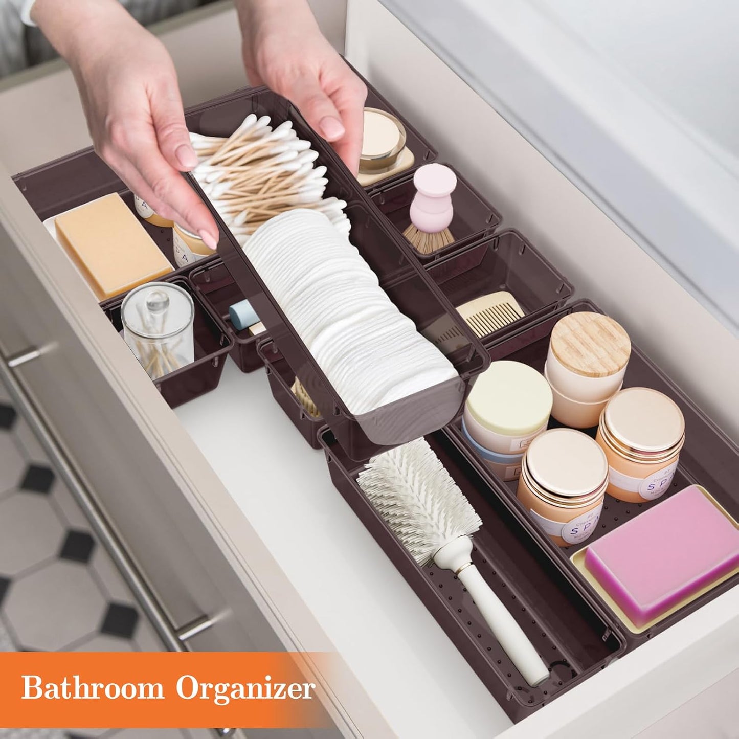 SpaceHacks 25 PCS Plastic Drawer Organizer Set, 4-Size Versatile Organizer Tool Trays & storage Bins for Makeup, Jewelry, and Gadgets in Bathroom, Bedroom and Office,Clear Black