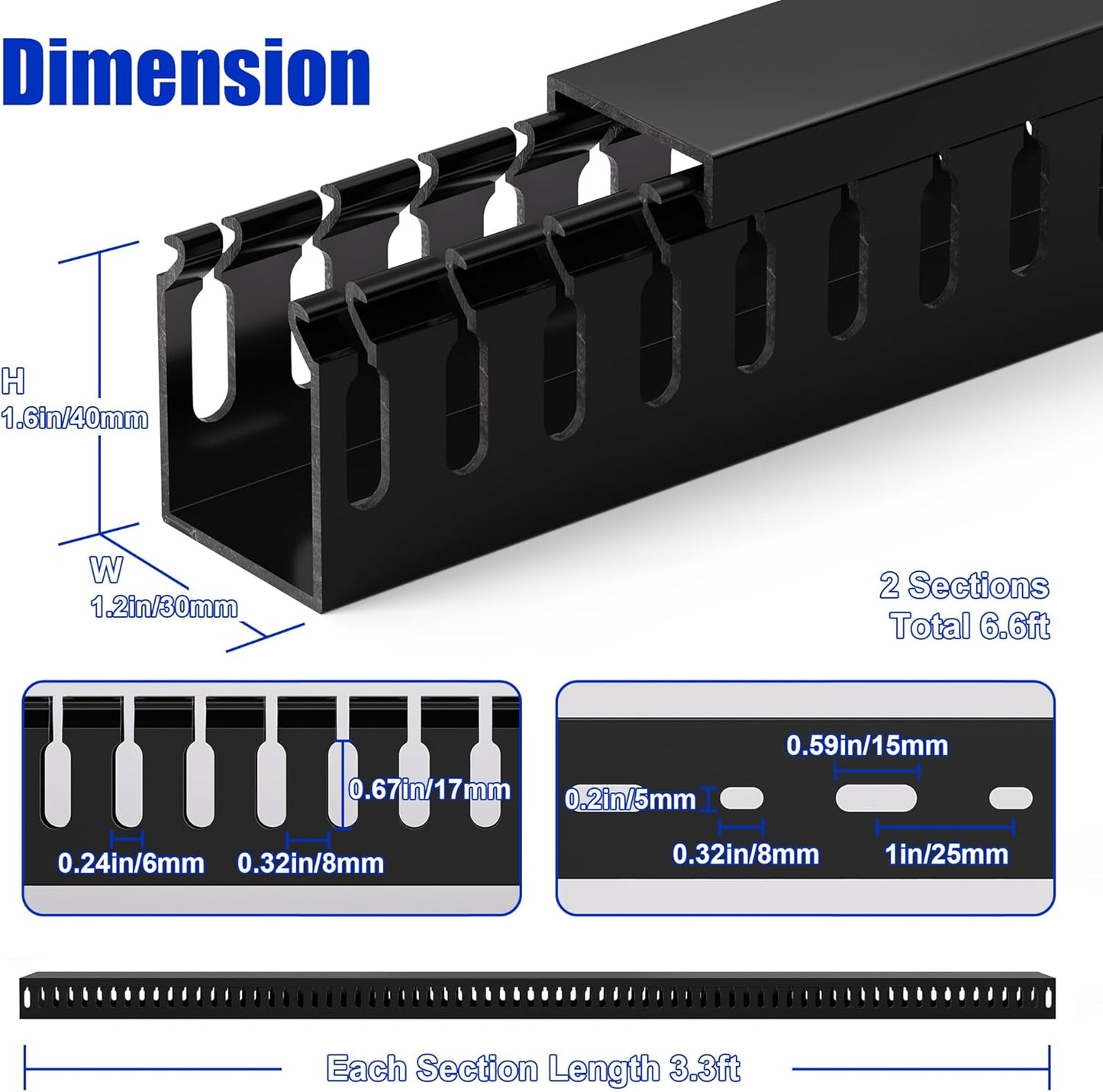 ZhiYo 2 x 2in Professional Server Rack Cable Management Raceway, 99in (6X L16.5in) Cable Raceway Kit, Electrically Safe PVC Open Slot Wire Raceway for Under Desk/Computer/Network Cords, Black