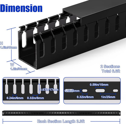 ZhiYo 2 x 2in Professional Server Rack Cable Management Raceway, 99in (6X L16.5in) Cable Raceway Kit, Electrically Safe PVC Open Slot Wire Raceway for Under Desk/Computer/Network Cords, Black