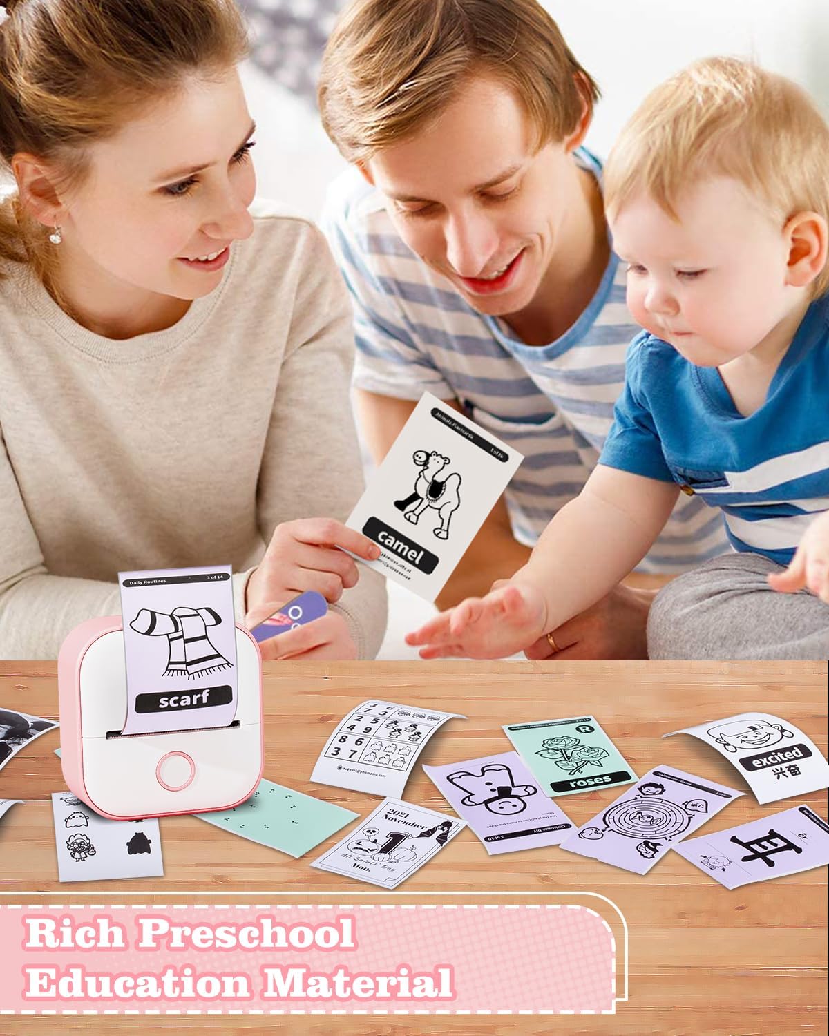 Memoking Sticker Maker - T02 Mini Sticker Printer Wireless Inkless Label Maker Portable Thermal Printer for Student Birthday Gift, Impresora Portátil for Note, DIY, Compatible with iOS & Android, Pink