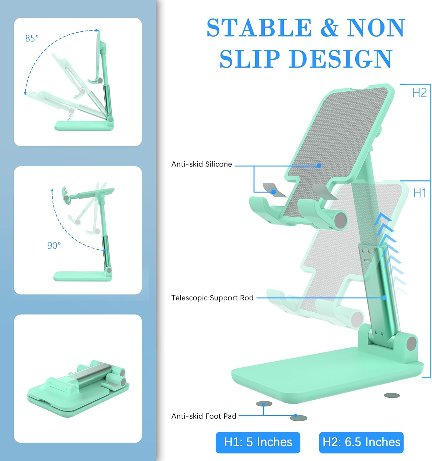 Cell Phone Stand, Adjustable Angle and Height Cell Phone Holder for Desk, Foldable and Portable, Anti-Slip Silicone Pad, Compatible with All Mobile Phones and 4-8 Inch Devices, Pink