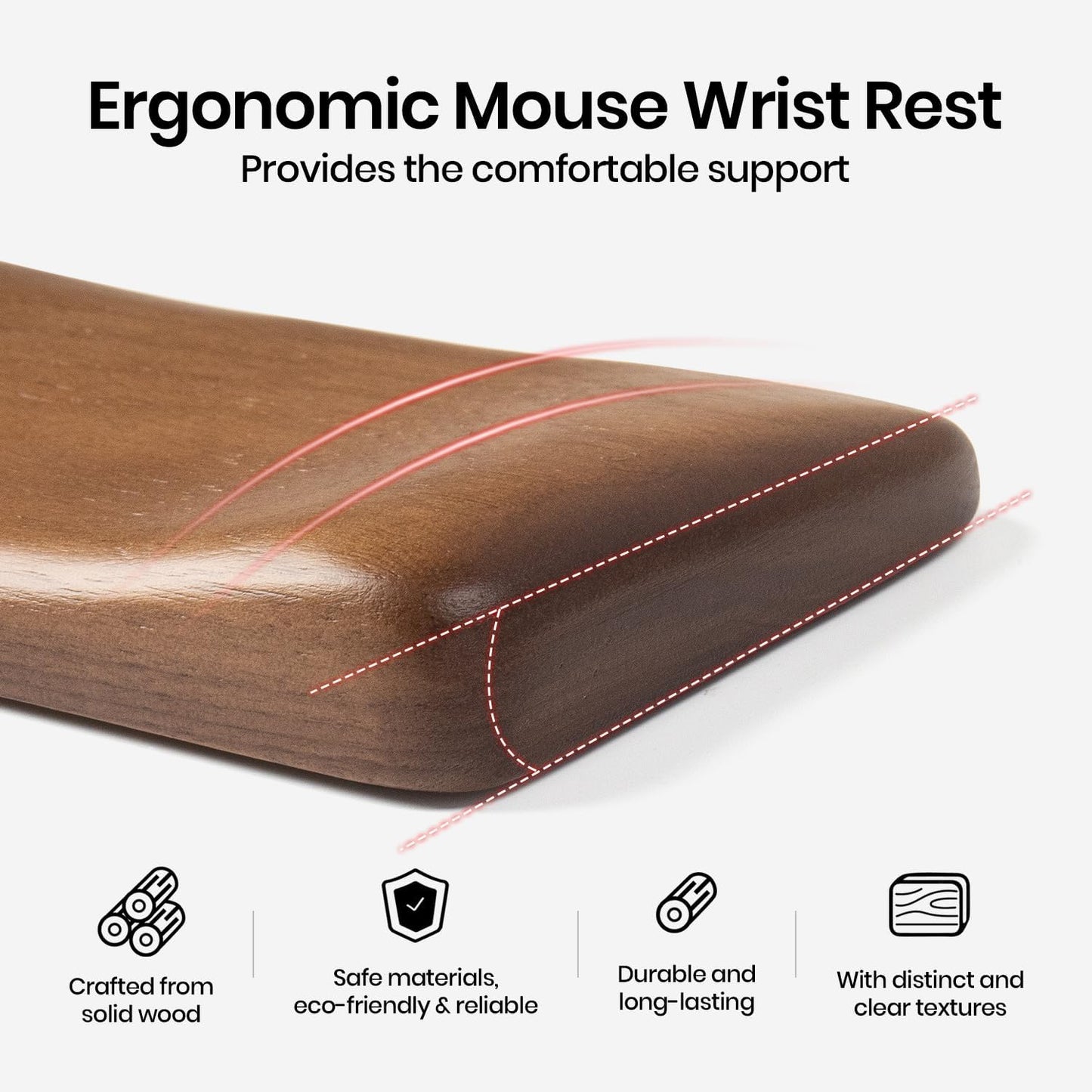 Walnut Wooden Wrist Rest for Mechanical Keyboard, Ergonomic Design for Wrist Pain Relief, Smooth No Odor and Easy to Clean, Support Wrist to Coding Typing and Playing (for 104 Key)