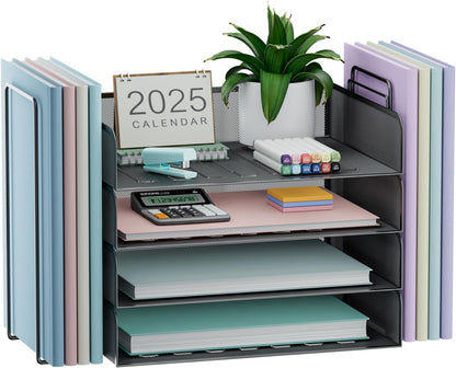 4 Tier Stackable Paper Tray Organizer for Desk, Office Desk Accessories, Paper Sorter Organizer for Letter/A4 Office File Folder Holder (Black, 16.1" x 13.2" x 10.12")