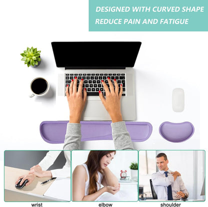 Keyboard Wrist Rest Mouse Wrist Support Set, Memory Foam Wrist Rest Pad for Computer Laptop Keyboard Mouse, Ergonomic Wrist Cushion Support for Typing Pain Relief, Gaming Home Office, Purple