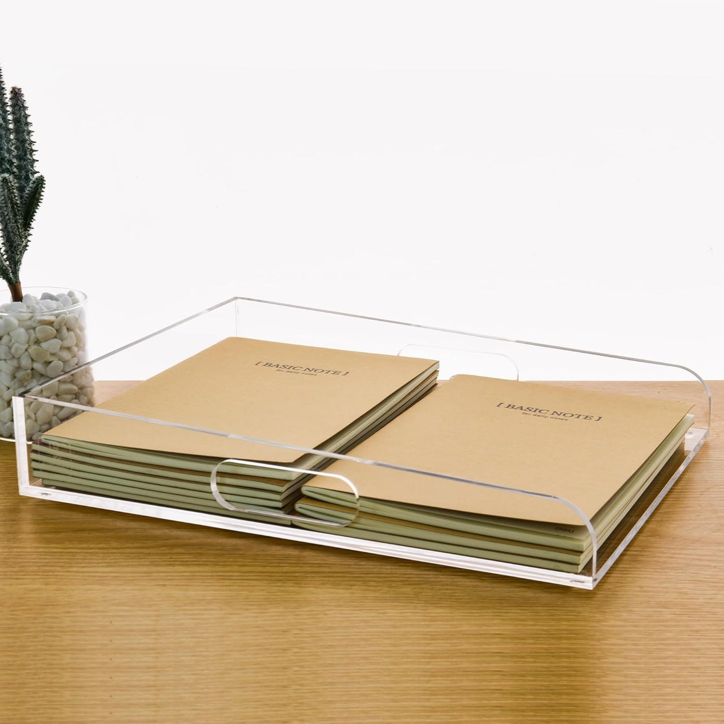 2-Tier Clear Acrylic Paper Trays, Desk File Organizer, A4 Paper Holder, Low-Profile Desk File Sorter for Office/Home, Clear Stackable Letter Tray for Bills, Crafts, Notebooks - Horizontal