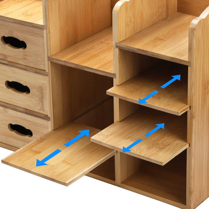 Coloch Bamboo Makeup Organizer with Drawers, Large Cosmetics Storage Shelf for Vanity Countertop Skincare Organizer for Desktop, Skincare, Beauty Supplies, Cosmetics Display, Stationery Storage