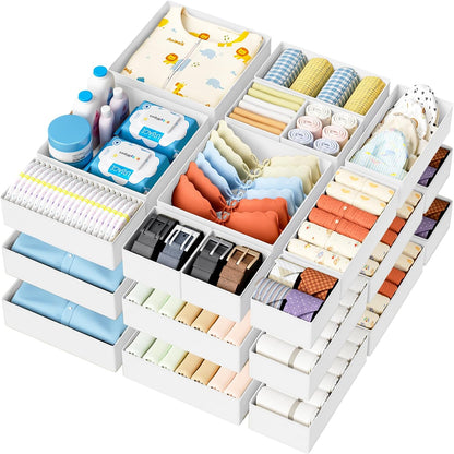 DIMJ Drawer Organizer Clothes - 20 Pack Closet Drawer Organizer Bins for Baby Clothes Storage, Fabric Dresser Organizer for Nursery Bedroom, Foldable Small Drawer Dividers for Underwear Socks