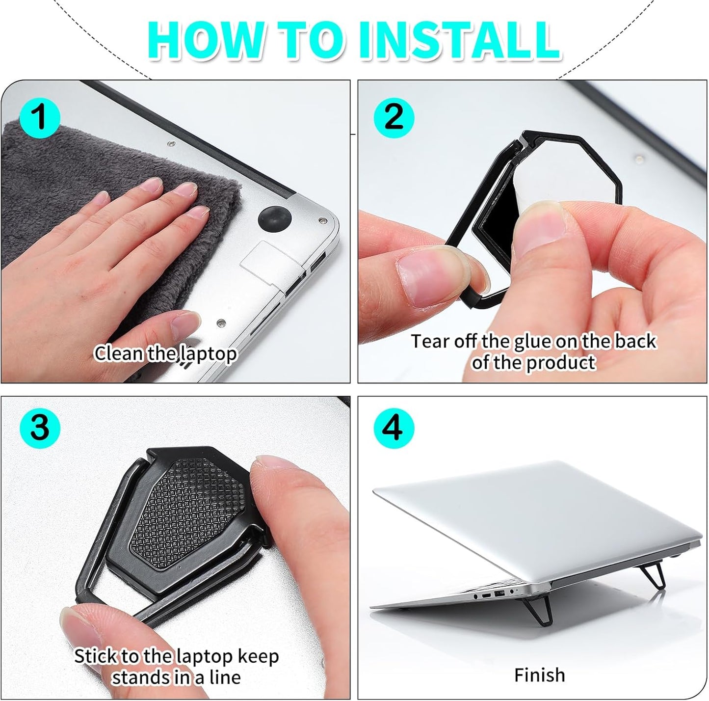 Konohan 4 Pieces Portable Keyboard Laptop Stand Mini Aluminum Keyboard Riser Foldable Cooling Laptop Kickstand Adjustable Lightweight Lifter for Desk Computer Laptops Notebooks 12-17 Inch(Silver)