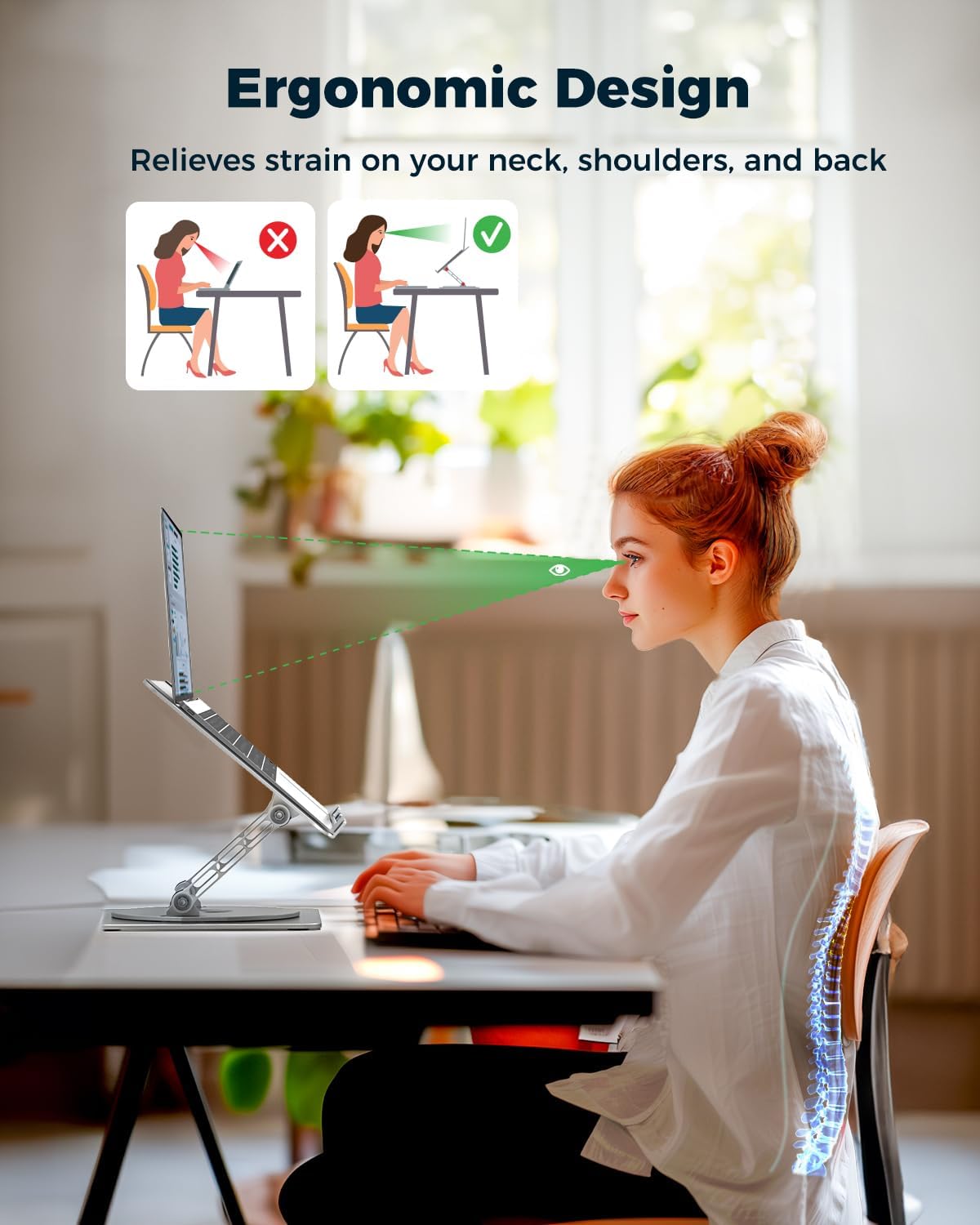 Aoviho 360° Rotating Laptop Stand for Desk | Adjustable, Foldable, Portable Aluminum Ergonomic Riser | Compatible with MacBook, Dell, HP & All Laptops 10-16 inch | Gray