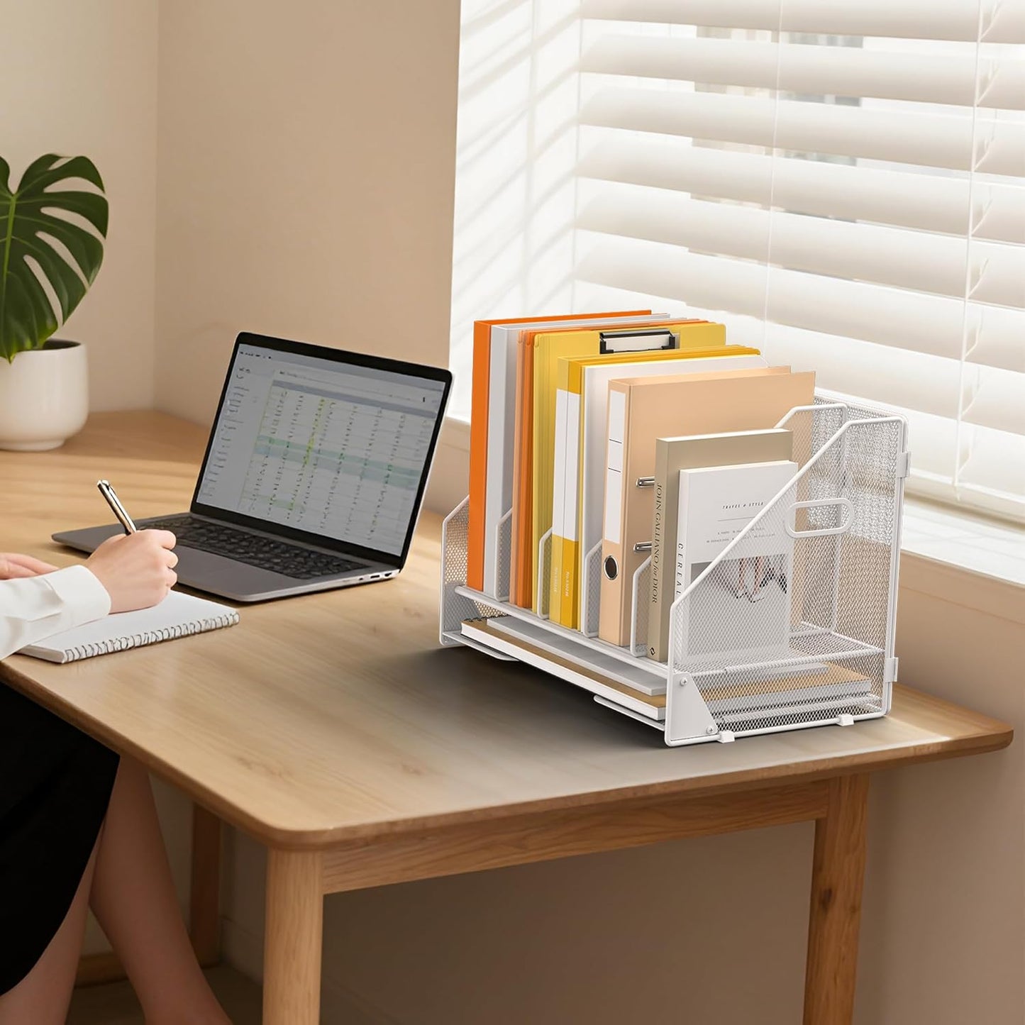 Desk File Folder Holder Organizer-5 Vertical Compartments Racks and Paper Letter Tray,Mesh Magazine File Holder Sorter,Desktop Accessories & Workspace Organizers for Home,Office,School-Black
