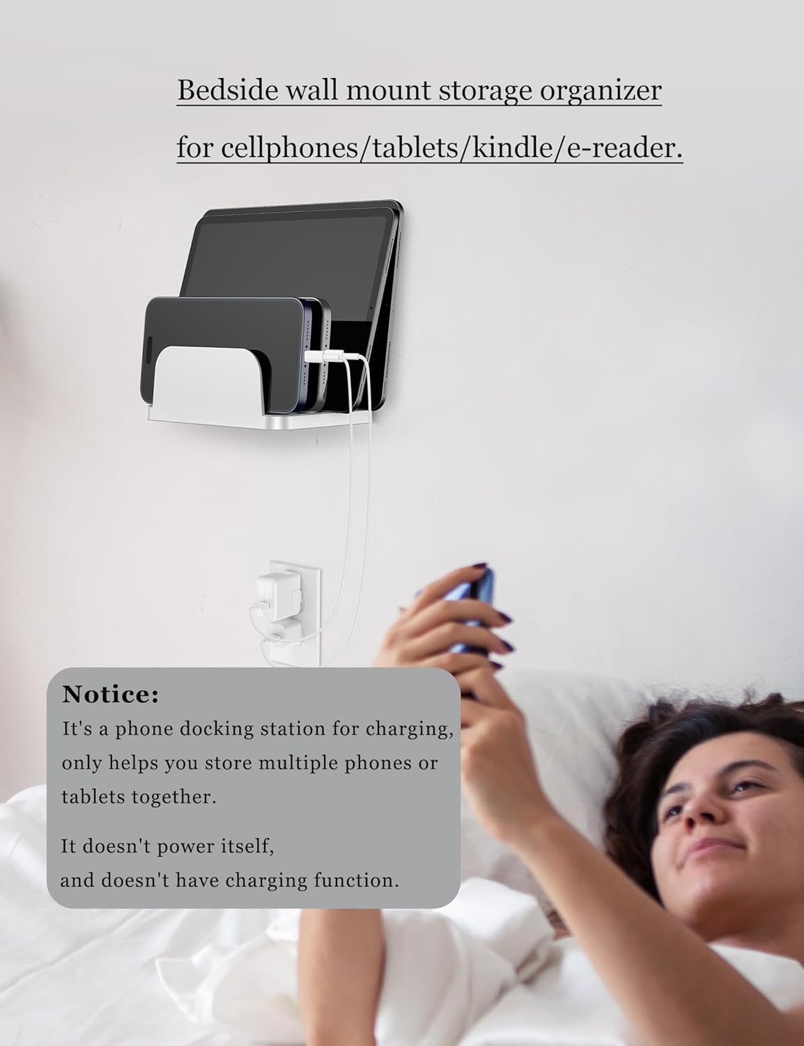 Wall Mount Phone Holder for Smartphones and Tablets, Phone Shelf with 4-Slot Docking Station Compatible with Tablet, ipad, Kindle Wall Charging Organizer (Black)