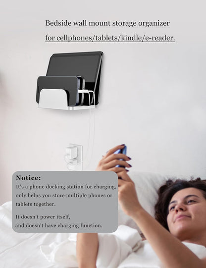 Wall Mount Phone Holder for Smartphones and Tablets, Phone Shelf with 4-Slot Docking Station Compatible with Tablet, ipad, Kindle Wall Charging Organizer (Black)