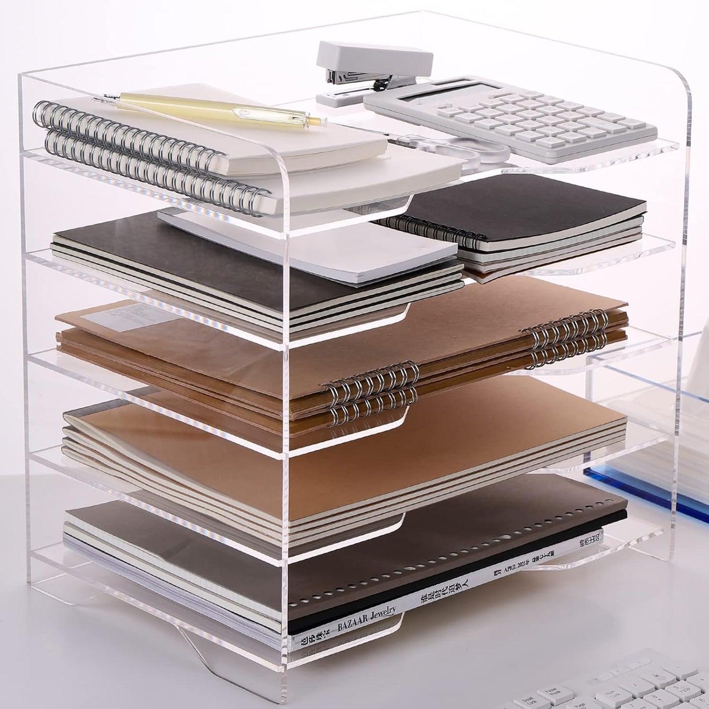 HeZone Paper Organizer Letter Tray, Clear Acrylic Paper Tray, School Teacher Office Supplies Organization, Stackable Desk File Organizer, Classroom Decor and Accessories-2 Pack…
