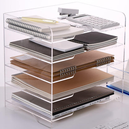 HeZone Paper Organizer Letter Tray, Clear Acrylic Paper Tray, School Teacher Office Supplies Organization, Stackable Desk File Organizer, Classroom Decor and Accessories-2 Pack…