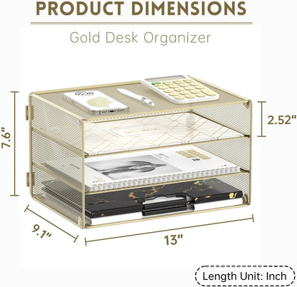 DALTACK 3 Tier Letter Tray Paper Organizer for Desk, Mesh Metal Desk File Organizer with Sliding Trays for Letter/A4 Paper, Mail, Bills & Folders, Black