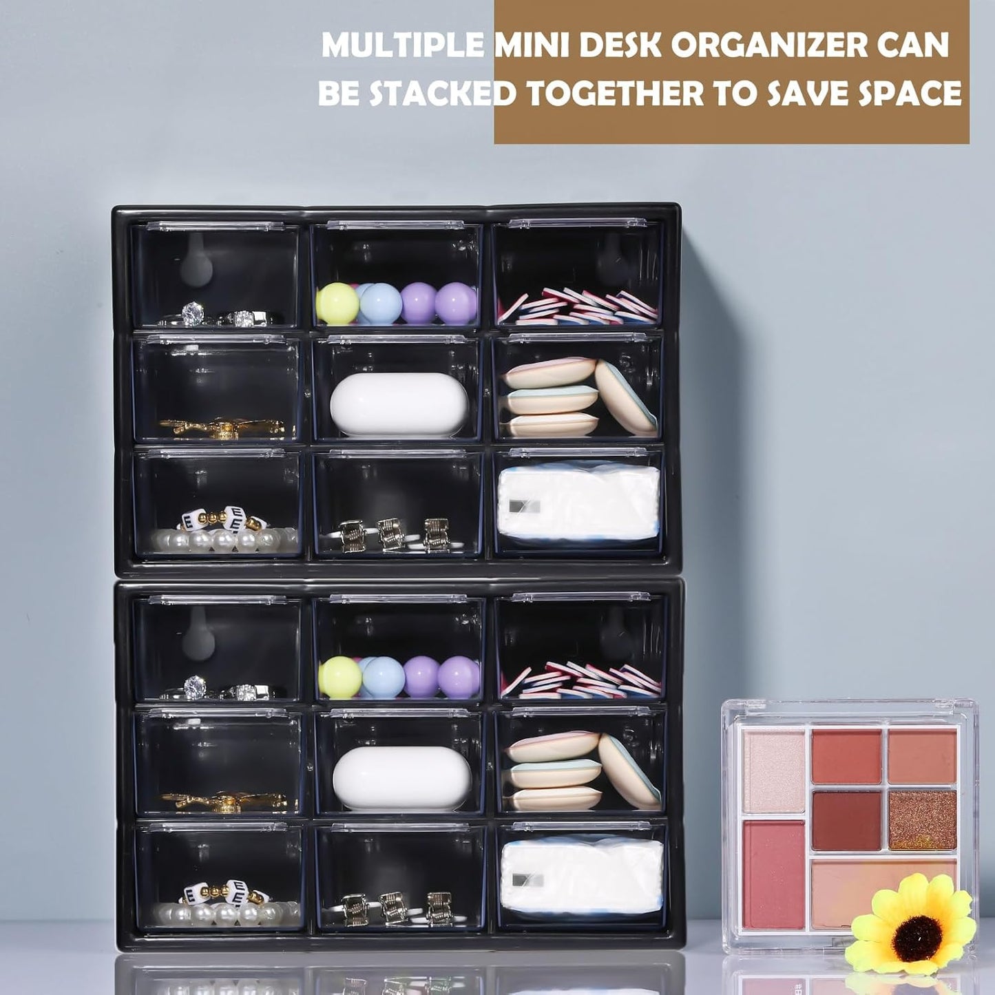 Amyhill 6 Pcs Mini Drawer Organizer Small Organizer with 9 Drawers Plastic Desktop Craft Storage Box for Office Home Room Jewelry Cosmetics Collection(White)