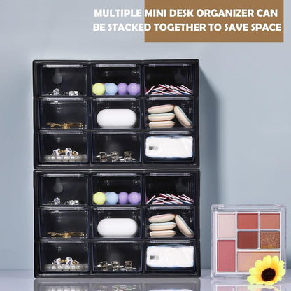Amyhill 6 Pcs Mini Drawer Organizer Small Organizer with 9 Drawers Plastic Desktop Craft Storage Box for Office Home Room Jewelry Cosmetics Collection(White)