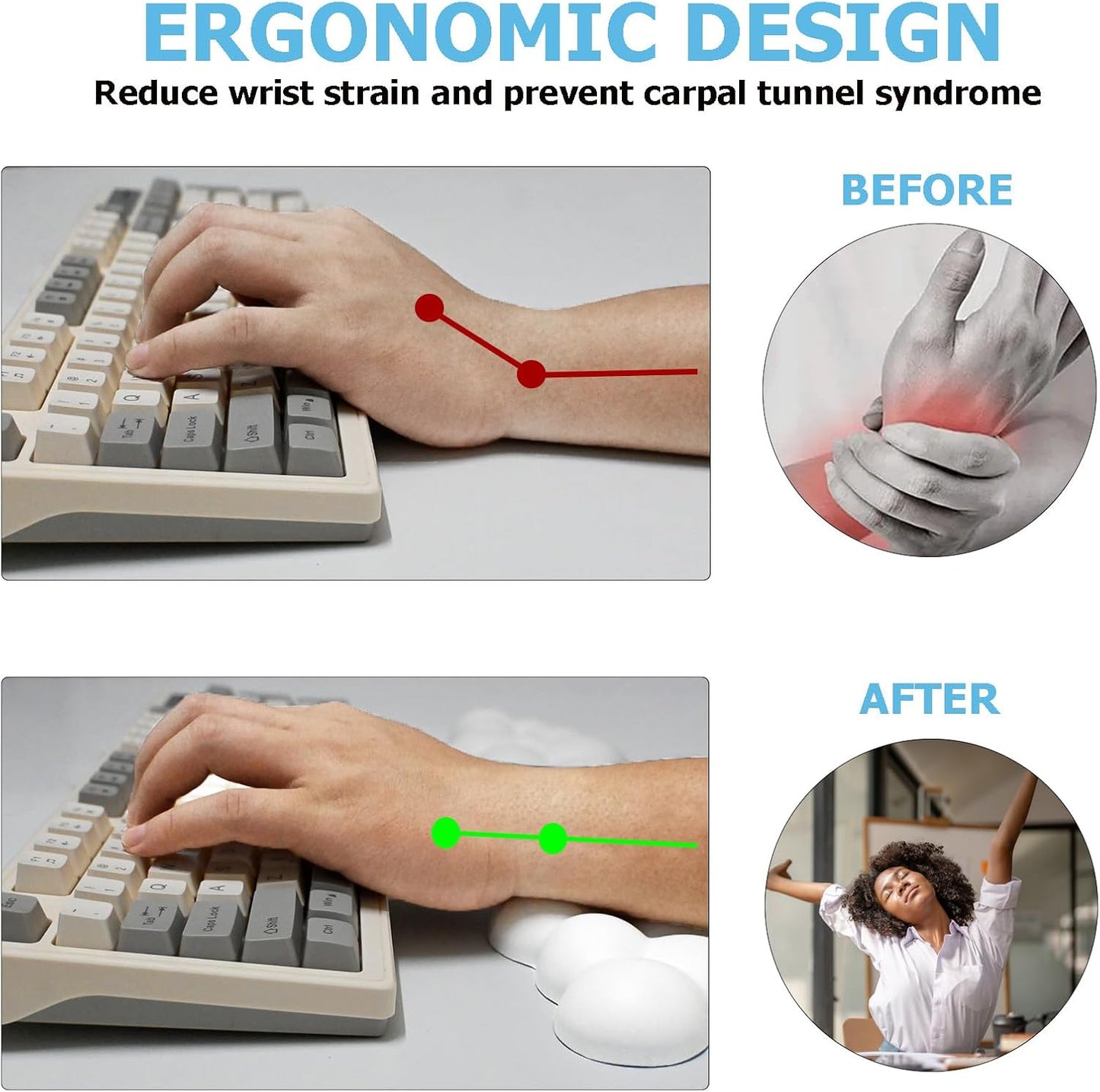 Ergonomic Keyboard Wrist Rest, PU Leather Memory Foam Cloud Wrist Rest for Computer Keyboard, Mouse Wrist Rest and Keyboard Pad for Gaming, Office, Computer, Laptop, Typing Pain Relief, Pastel Pink