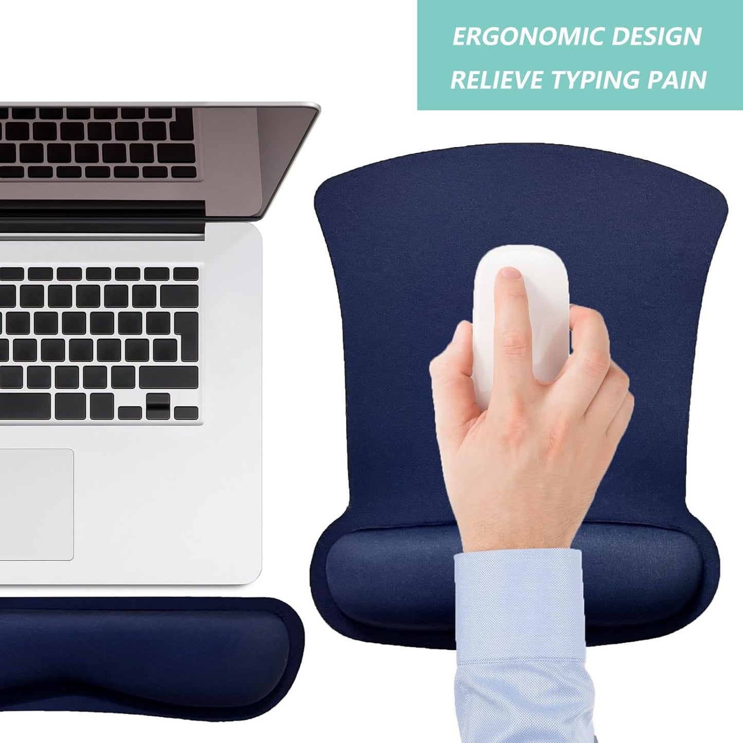 Keyboard Wrist Rest Pad Mouse Pad with Wrist Support Set of 3, Gaming Mousepad with Non-Slip Rubber Base, Ergonomic Memory Foam Mouse Cushion Support for Home Office Laptop Computer, Navy Blue
