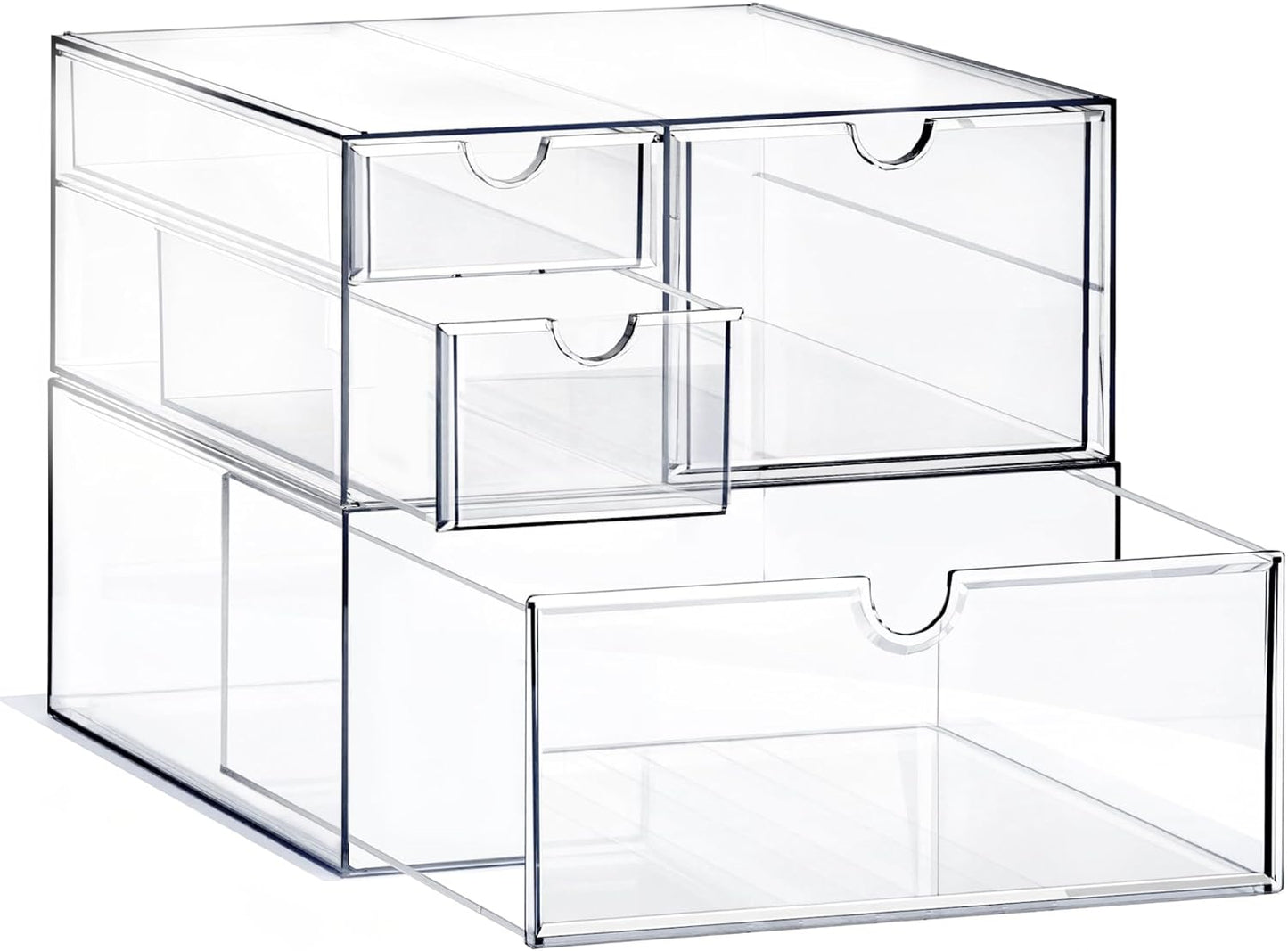 Prsildan Acrylic Makeup Organizer, 2 Pack Stackable Storage Drawers with 6 Drawers for Office Desk Vanity Craft Room Clear Drawer Organizers for Hair Accessories Art Supplies Cosmetics Modular System