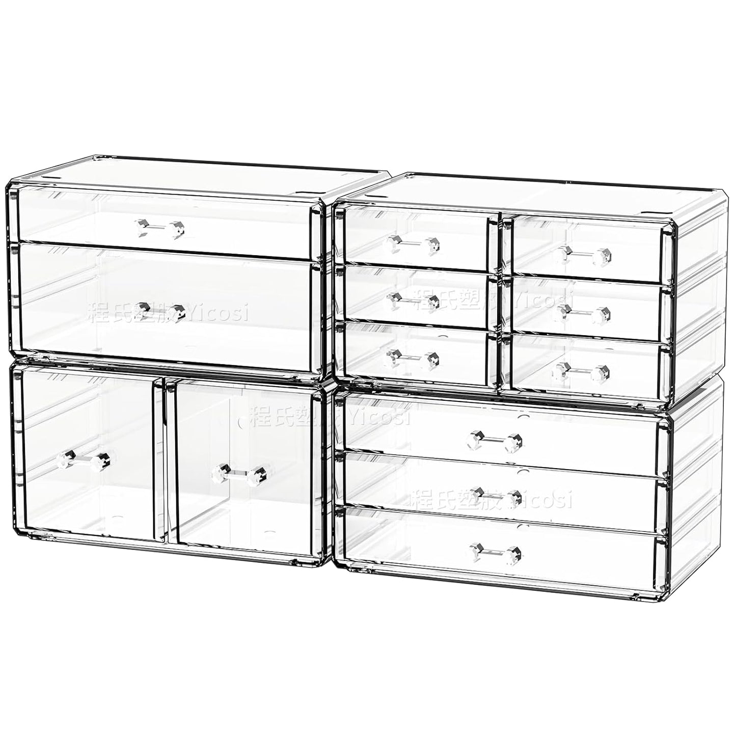 Cq acrylic 2 Pack Clear Desk Organizer With Drawers,Stackable 6 Drawers Skincare Organizer,Cute Skin Care Organizers for Vanity Hair Clip,Jewelry,Beauty Product Desk and Makeup Organizers Countertop