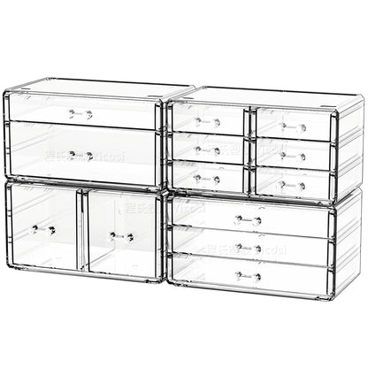 Cq acrylic 2 Pack Clear Desk Organizer With Drawers,Stackable 6 Drawers Skincare Organizer,Cute Skin Care Organizers for Vanity Hair Clip,Jewelry,Beauty Product Desk and Makeup Organizers Countertop