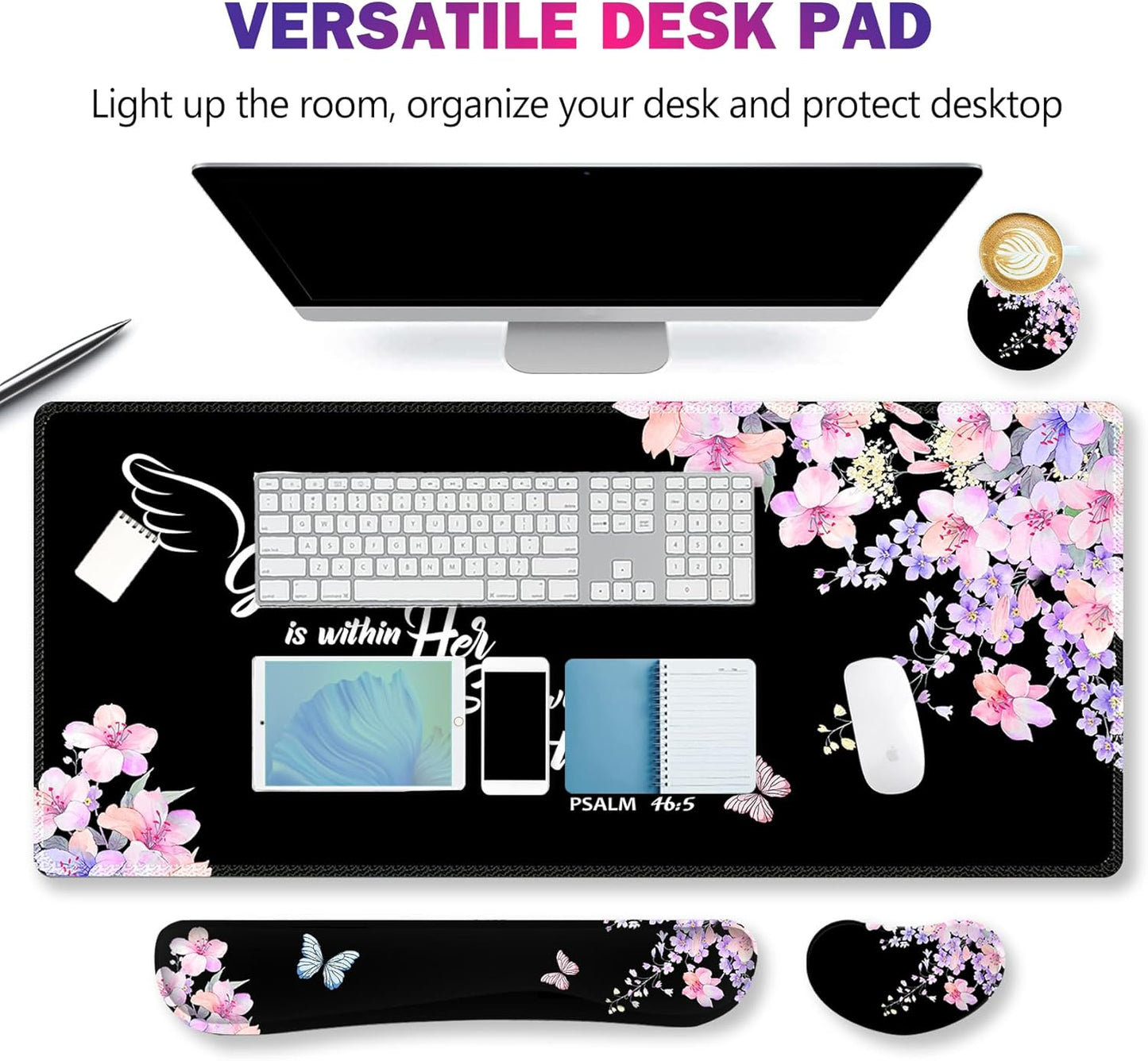 ArtSo Upgraded Wrist Rest Support for Mouse Pad & Keyboard, Ergonomic Gel Mousepad Non-Slip Rubber Base Home,Office Pain Relief, Easy Typing Cushion Neoprene, Soft Memory Foam, Purple Heart Butterfly