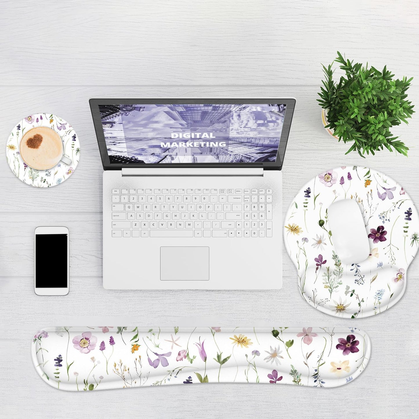 Ergonomic Mouse Pad with Wrist Rest and Keyboard Wrist Rest, Memory Foam Wrist Rest for Computer Keyboard, Easy Typing, Pain Relief, Mouse Pad Wrist Support for Gaming,Office, Laptop, Black Flower