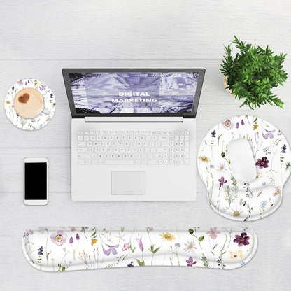 Ergonomic Mouse Pad with Wrist Rest and Keyboard Wrist Rest, Memory Foam Wrist Rest for Computer Keyboard, Easy Typing, Pain Relief, Mouse Pad Wrist Support for Gaming,Office, Laptop, Black Flower