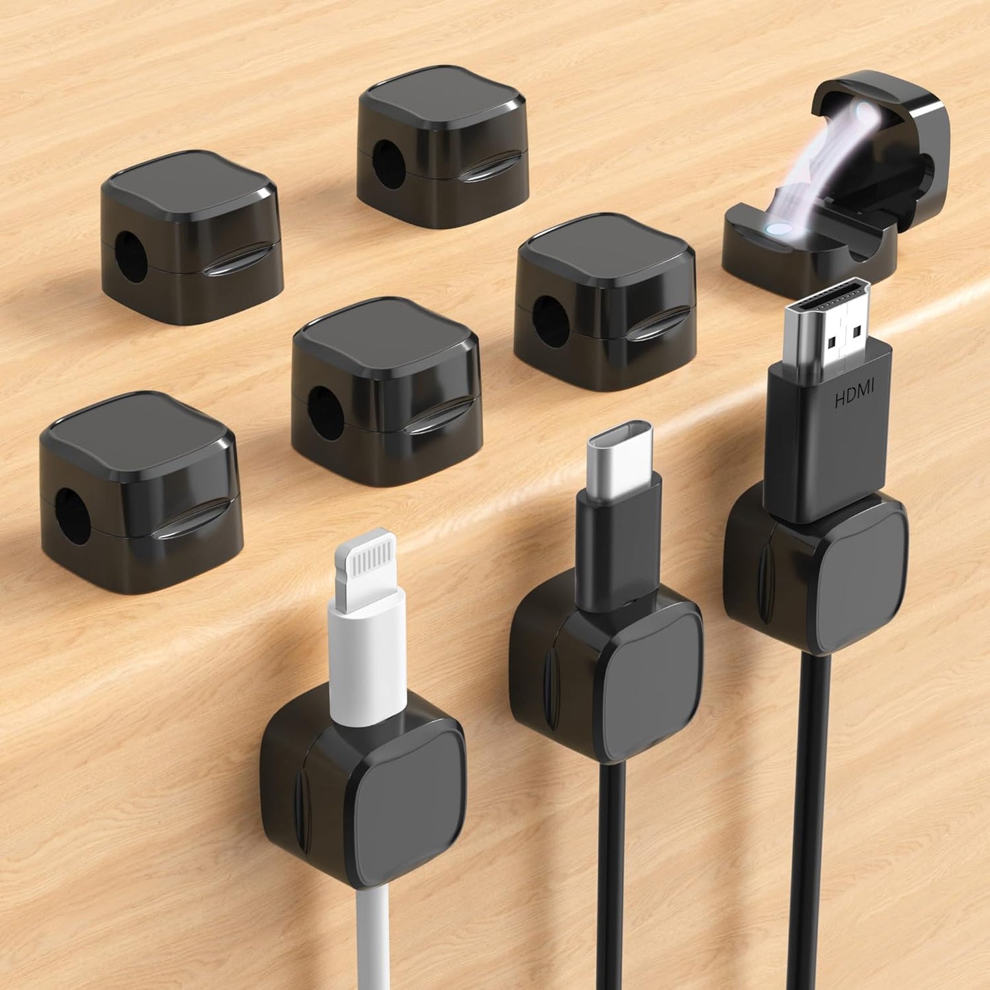 Magnetic Cable Clips, Adjustable Cord Holder Management, Adhesive Wire Keeper Organizer for Home Office Desk Phone PC Car Wall Desktop Nightstand Appliance (9-Pack Black Crystal)