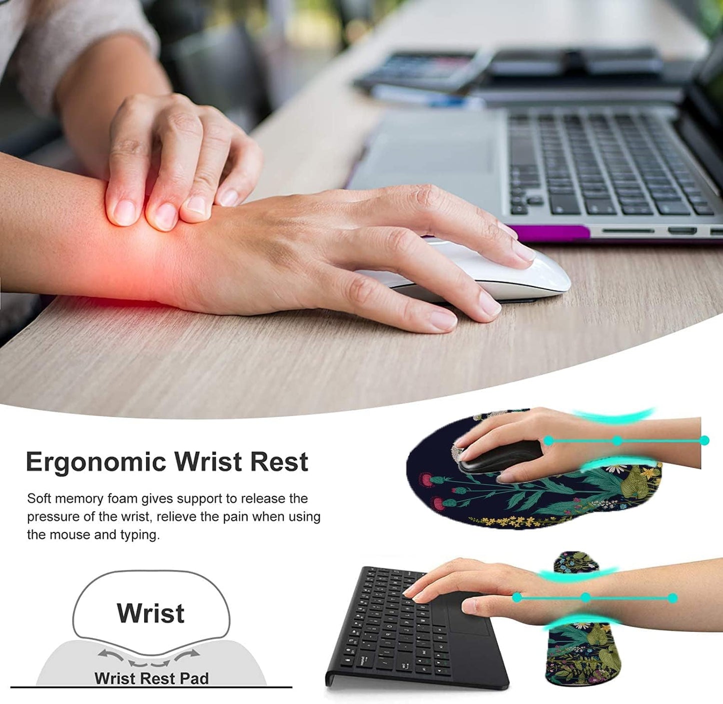 LATEEFAH Mouse Pad with Wrist Rest, 3-in-1 Gaming Mouse Pad, Keyboard Wrist Rest, Ergonomic Memory Foam Mousepad with Wrist Support for Computer Keyboard