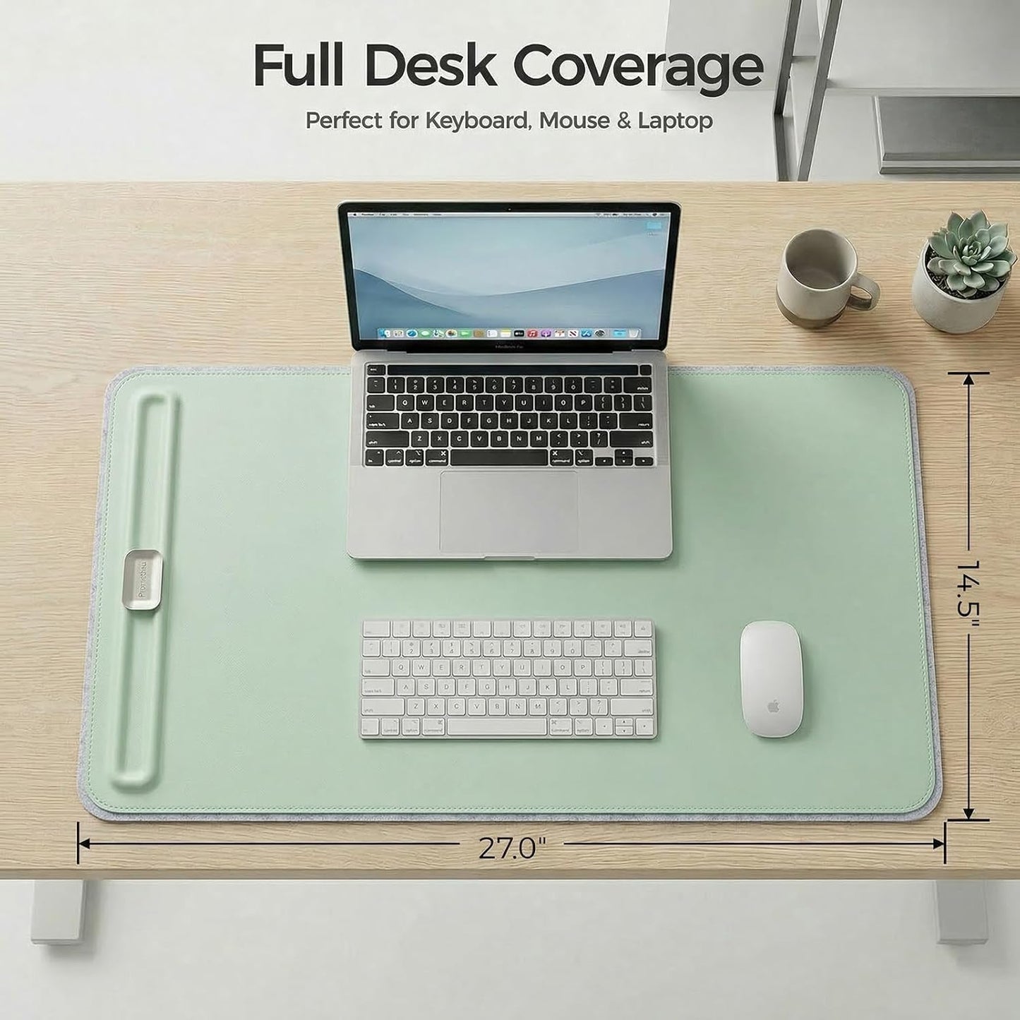 Desk Mat – Double-Sided Vegan Leather & Felt | Built-In Magnetic Cable Organizer & File Storage | Premium Workspace Pad for Office, Gaming & Creative Professionals-（Green）