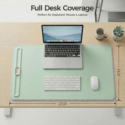 Desk Mat – Double-Sided Vegan Leather & Felt | Built-In Magnetic Cable Organizer & File Storage | Premium Workspace Pad for Office, Gaming & Creative Professionals-（Green）