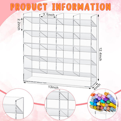 MotiMind Acrylic Pen Organizer Storage for 250 Markers Vertical Marker Organizer Acrylic Pen Display Holder for Office Desk Desktop Stationery Pencil Storage, Clear, 13 x 4 x 12.4 Inch