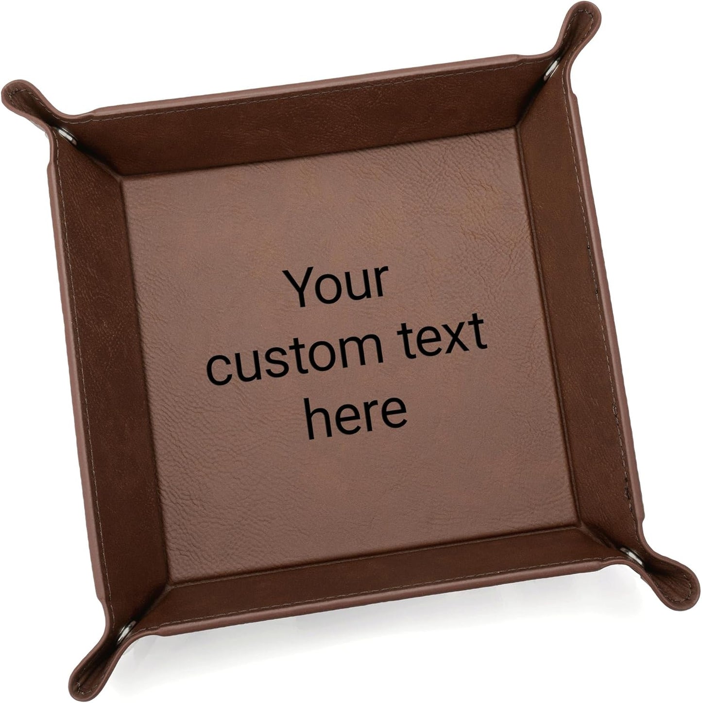 Lifetime Creations Monogrammed Valet Tray for Men (Brown) - Personalized Vegan Leather Catch All, Nightstand Desktop Desk Organizer for Coins, Keys, Watch