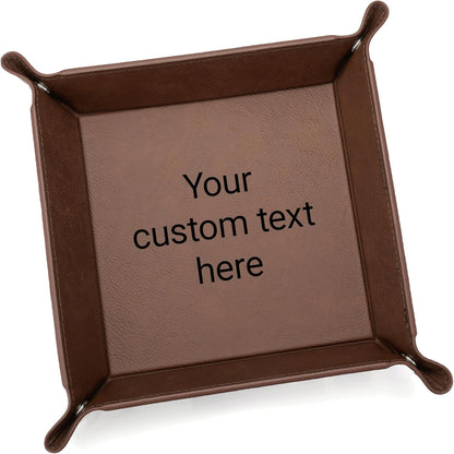 Lifetime Creations Monogrammed Valet Tray for Men (Brown) - Personalized Vegan Leather Catch All, Nightstand Desktop Desk Organizer for Coins, Keys, Watch