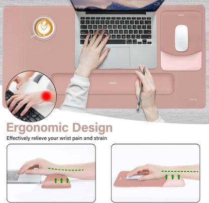 MOSISO Keyboard Mouse Pad Set, Large Gaming Mouse Pad&Rectangular Keyboard Wrist Rest&Mousepad with Wrist Rest&Coaster, Ergonomic Non-Slip&Easy Typing Pad with Curved Silicone Lining, Antique Green