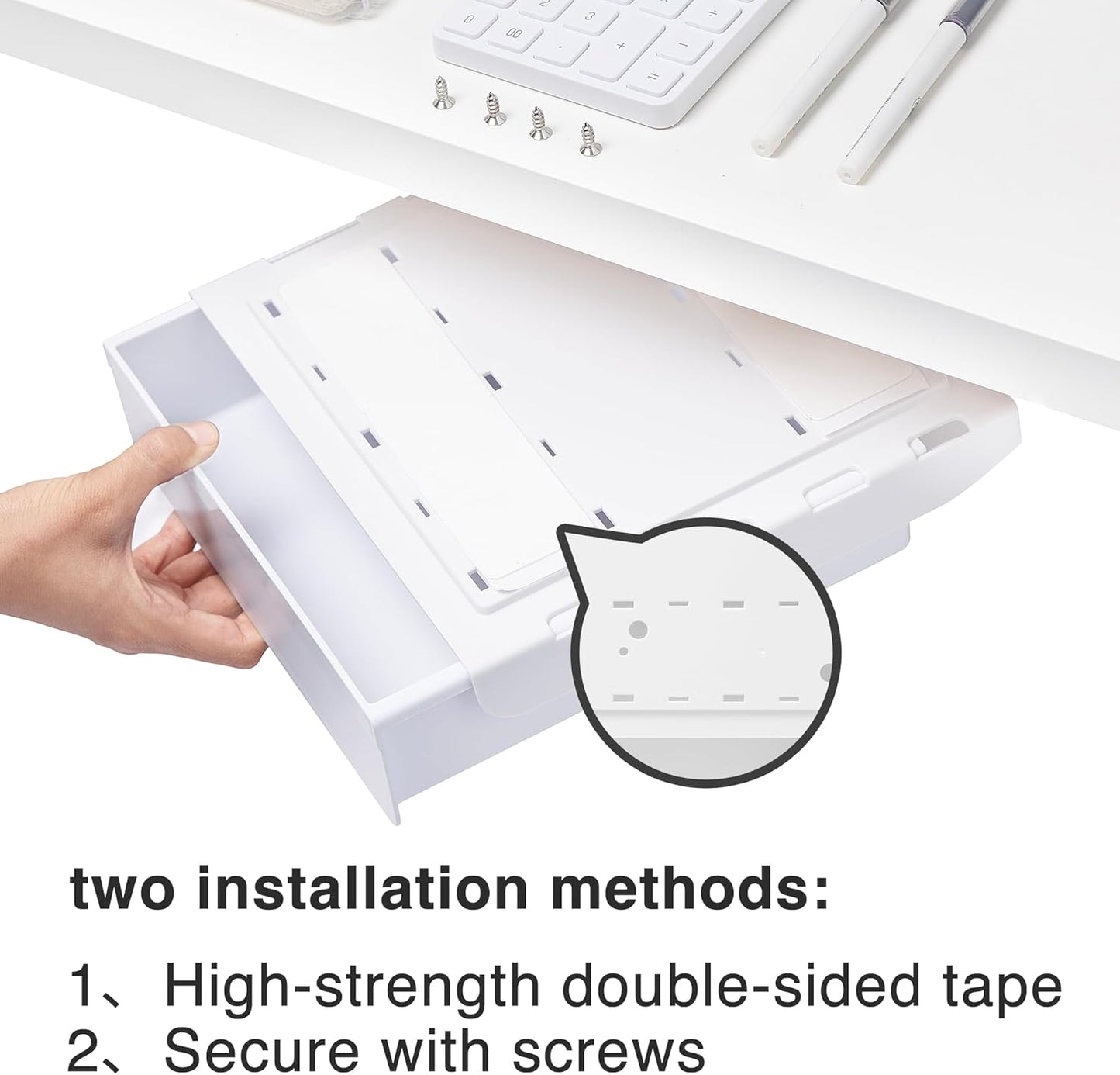 Under Desk Drawer - Super Large Under Table Hidden Drawer Desk Accessories & Workspace Organizers Desktop Storage Pencil Slide Out Organizer with Screw Adhesive Tape Shelf Tray at Office