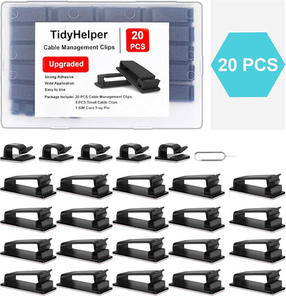 Under Desk Cable Management Clips, Wire Organizer Clips for PC Network Cable Mamagement, Large Adhesive Cable Clips Wire Holders (Computer, TV, Ethernet, Electric Wires), White, 20 PCS