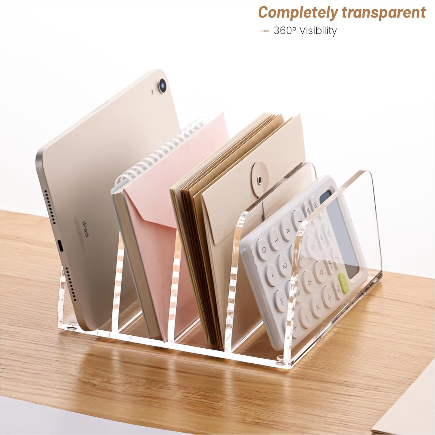 YUXUN Acrylic Mail Organizer for Desk, 2 Compartment Letter & Document Holder with Non-Slip Base, Small File Holders for Bills, Envelopes, Letters,Mails, Papers, Clear Office Supplies for School Home
