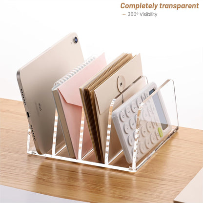 YUXUN Acrylic Mail Organizer for Desk, 2 Compartment Letter & Document Holder with Non-Slip Base, Small File Holders for Bills, Envelopes, Letters,Mails, Papers, Clear Office Supplies for School Home