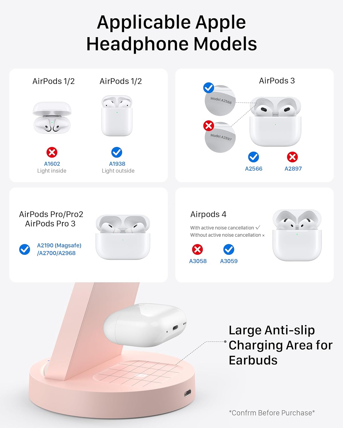 Anlmz 3 in 1 Charging Station for iPhone - Wireless Charger for Apple Products Multiple Devices - Charging Dock Stand for AirPods (for iPhone 17 16e 16 15 14 13 pro 12 11 X Max)