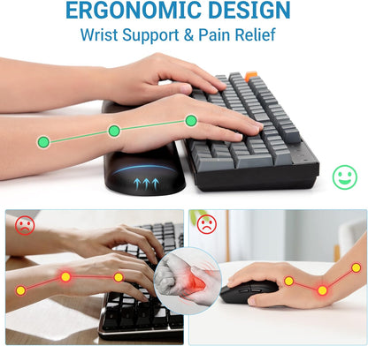 PU Leather Keyboard Wrist Rest, Ergonomic Memory Foam Wrist Support for Pain Relief, Waterproof & Easy to Clean Hand Rest Pad for Office, Gaming & Mechanical Keyboards (Classic Black)