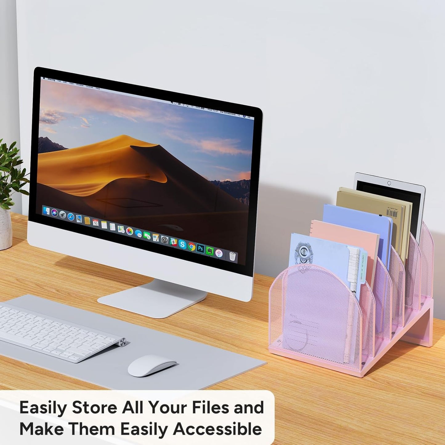 5-Section Desk File Organizer, Metal Mesh Folder Organizer for Documents, Mail & Office Papers (Black)