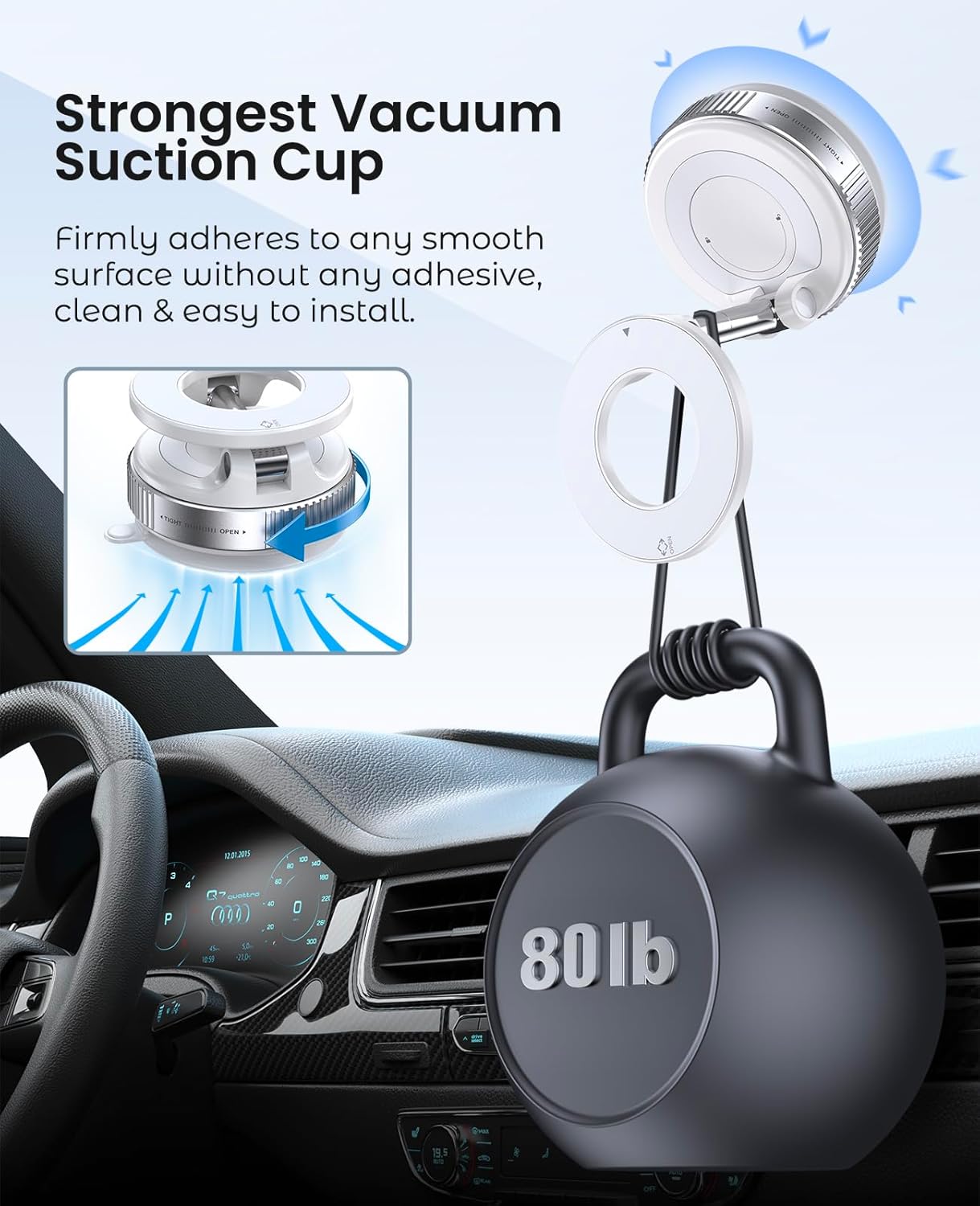 Jononser Magnetic Suction Cup Phone Mount for Magsafe, 360° Adjustable Magnetic Car Phone Holder, Pocket Size Foldable Car Mount, Cell Phone Holders for Your Car for iPhone 17 16 15 14 13 12 Series